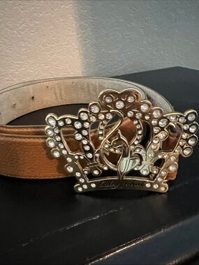 Baby Phat Metallic Gold Crown Buckle Belt